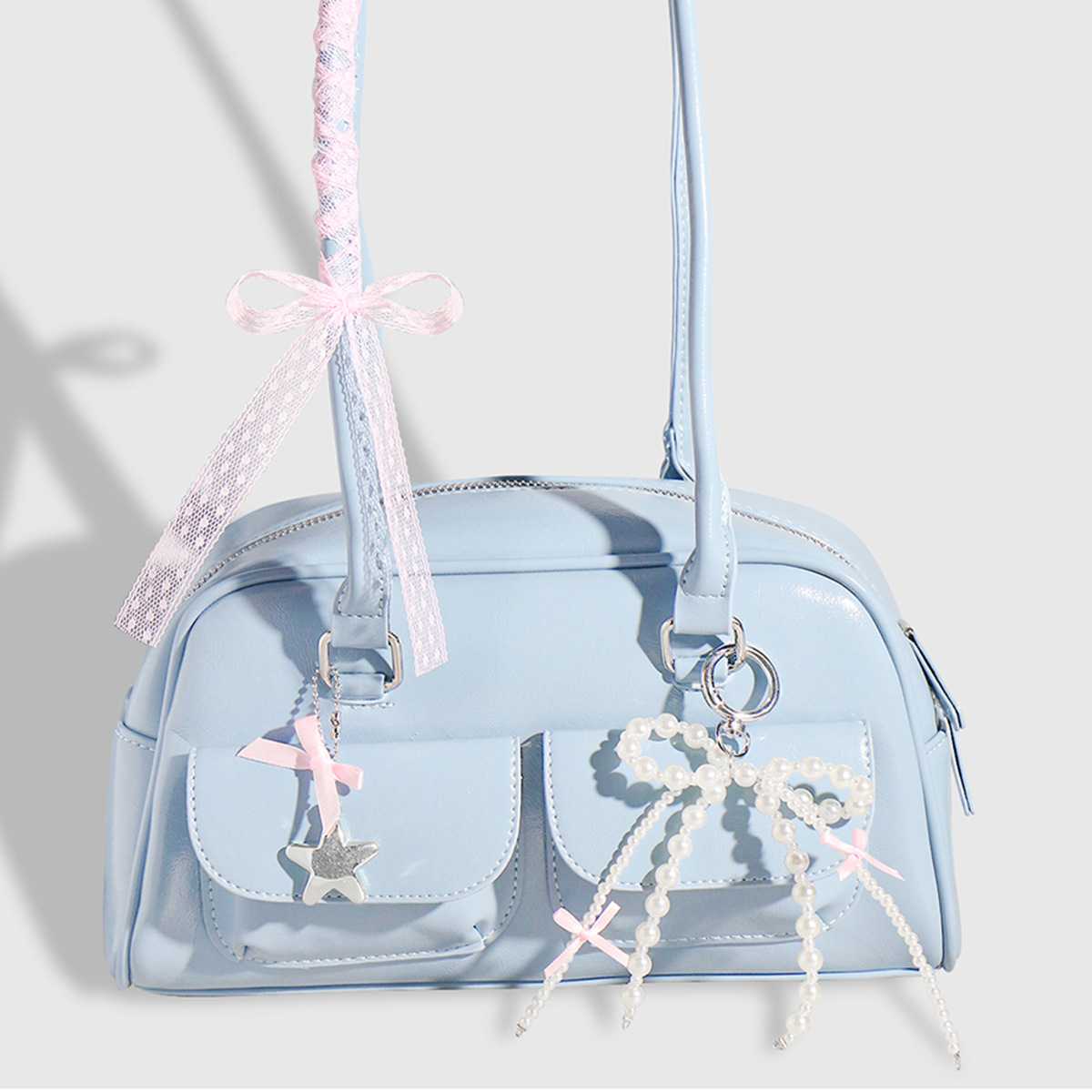 핑크 메쉬 모조 진주 스타 펜던트 펜던트 3개 세트