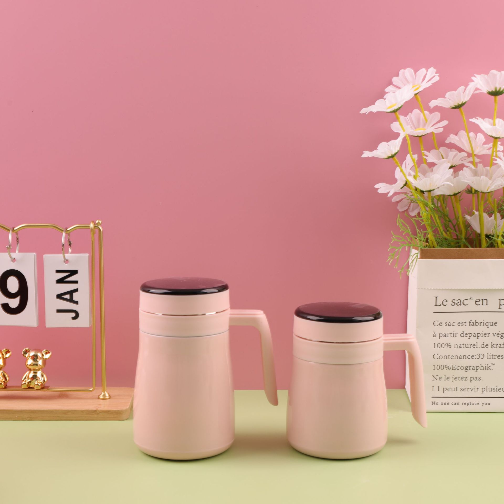 Comercio exterior 304 taza de café de aislamiento de acero inoxidable de temperatura inteligente separación de té de oficina con mango de taza de té