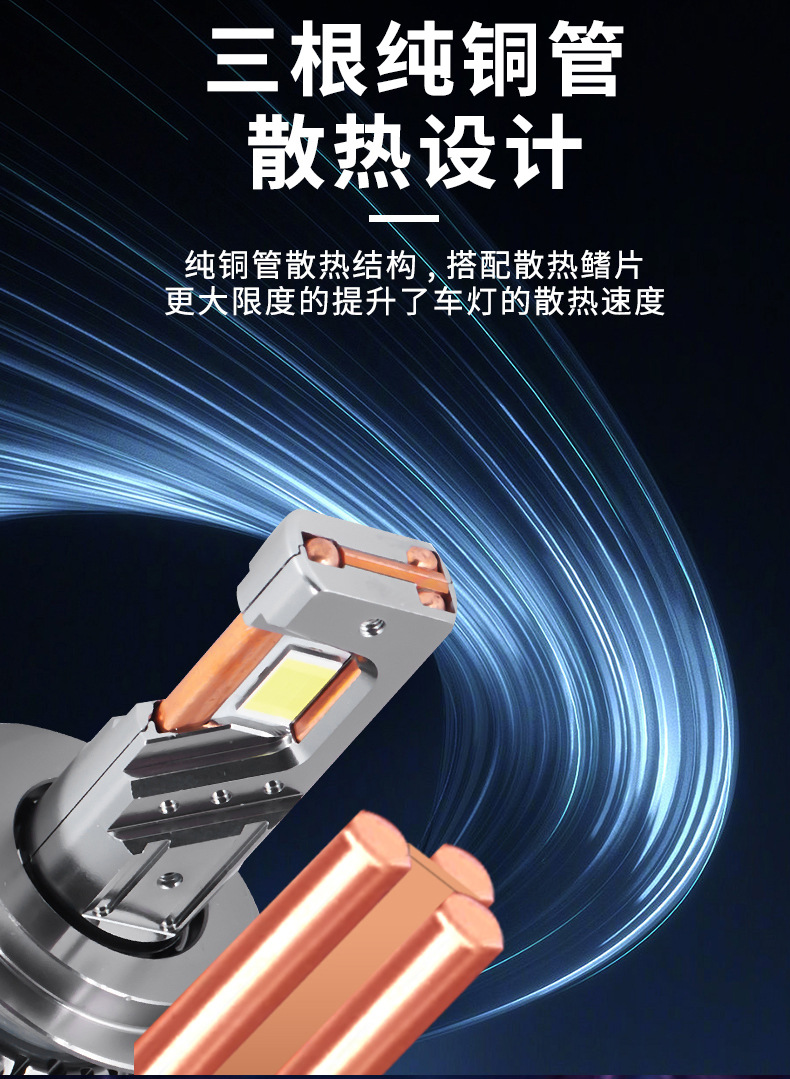 Cross-border special for three copper tube heat dissipation LED car headlights Y37 high-power 300W high-brightness spotlight waterproof headlights