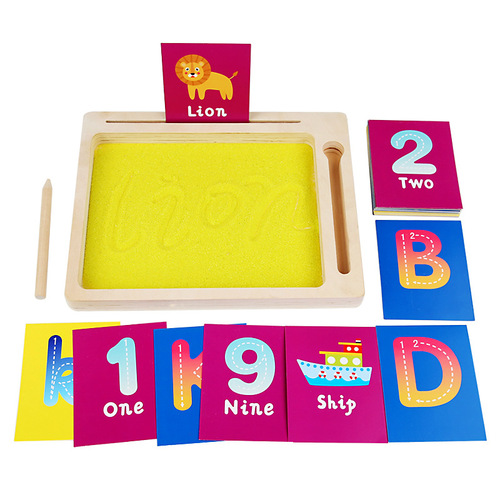 Wooden sand painting board toy for children, preschool learning, educational tool, letter recognition, number cards, handwriting practice toy