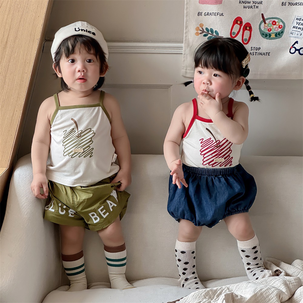 Ropa infantil japonesa para bebés y niños, estilo fino de verano, camisola de alta elasticidad, chaleco casual para bebés, top de dibujos animados lindo