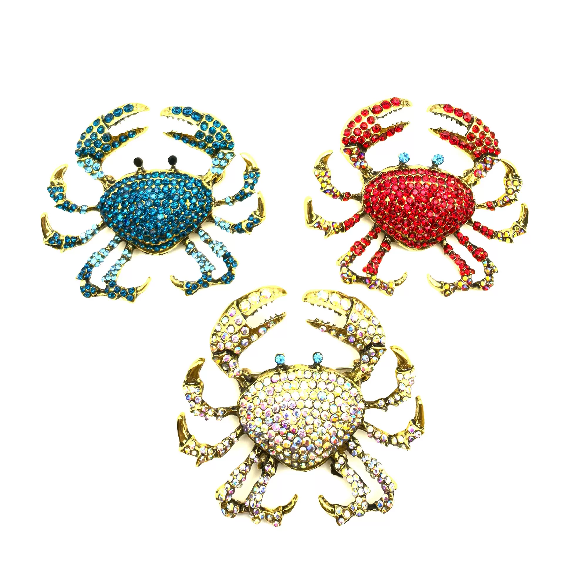 跨境水钻螃蟹胸针轻奢欧美创意夸张西装配饰高档合金胸花动物别针