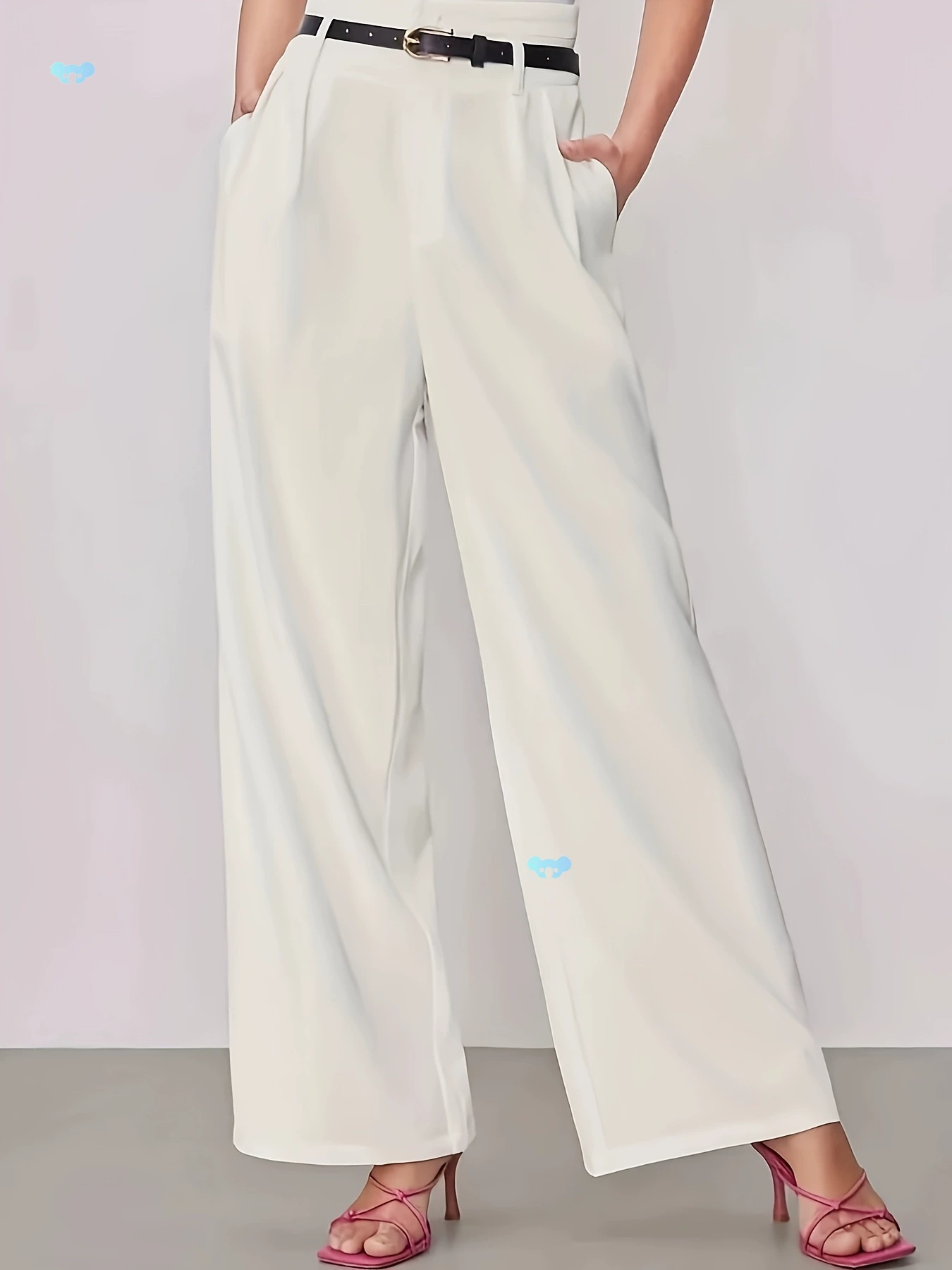 Элегантный женский белый пиджак-брюки с высокой посадкой, прямой крой