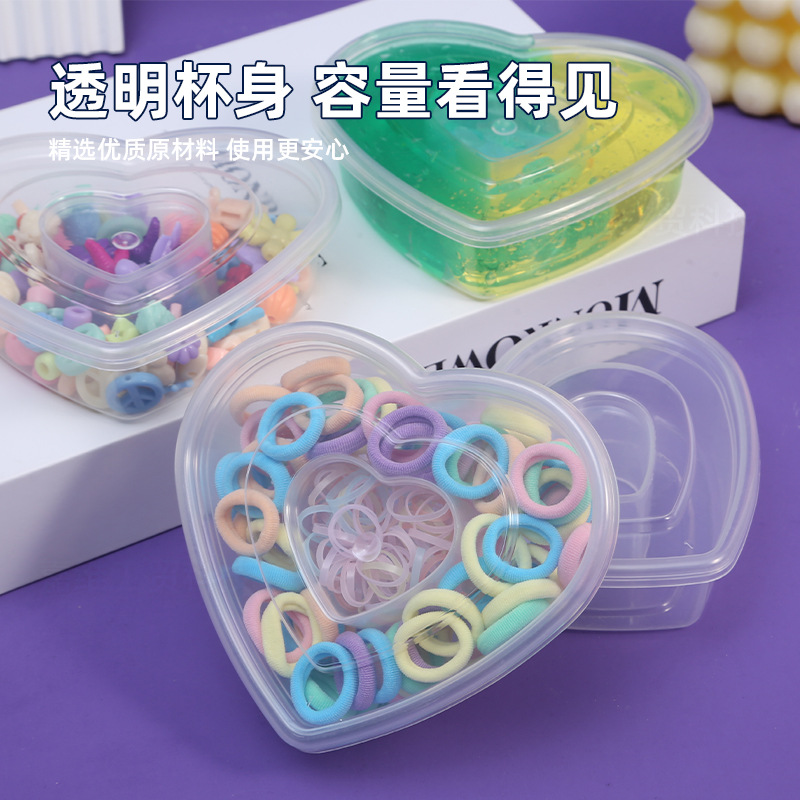 Love PP caja de rejilla de plástico transparente Slime caja de subensamblaje pudín almacenamiento hecho a mano de bricolaje pequeño almacenamiento de banda de goma