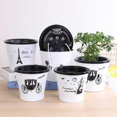 automatic water uptake pattern Lazy man Simplicity fashion Melamine Scindapsus Hydroponics desktop Plastic resin Flower pot wholesale
