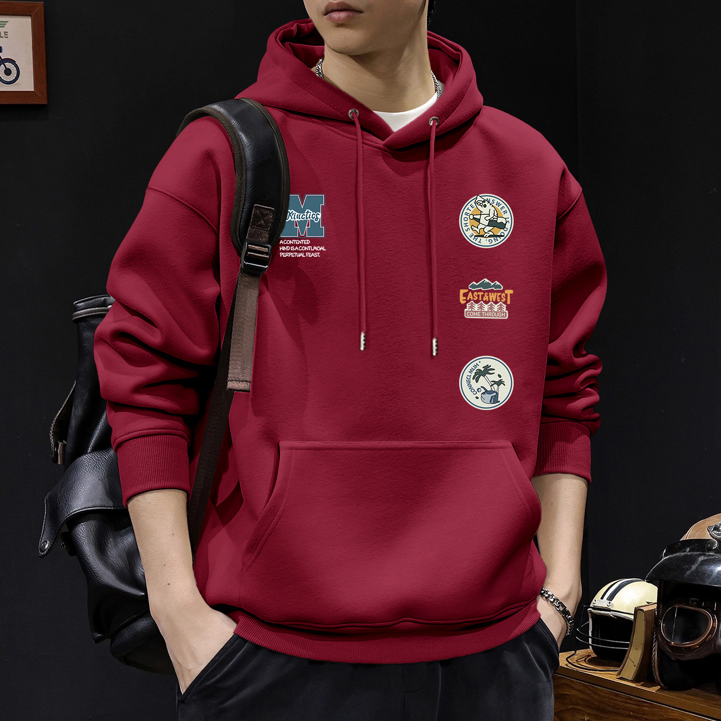Suéter masculino primavera y otoño cuello redondo chaqueta de manga larga marca de moda americana impresión deportiva juvenil chaqueta pesada