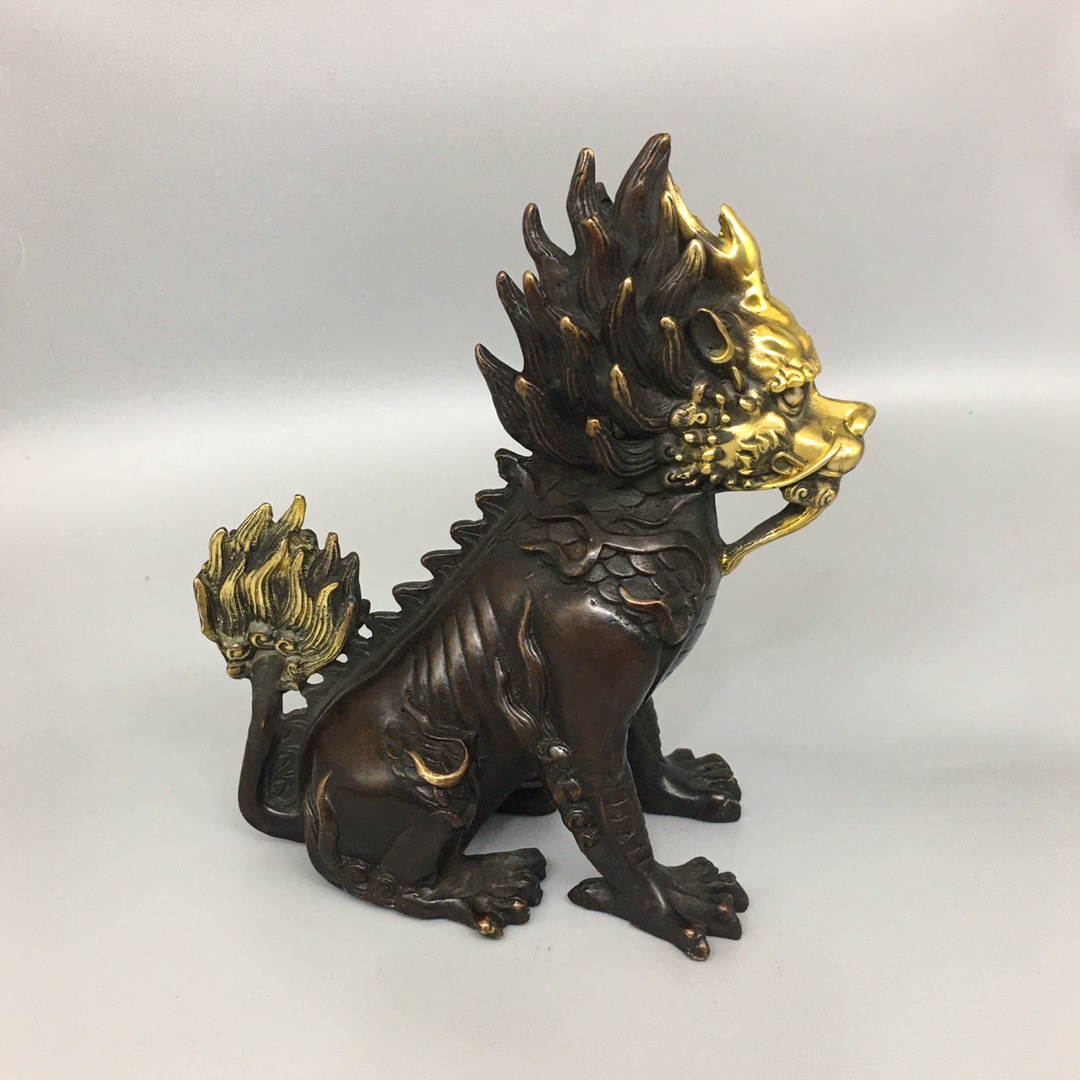 仿古铜麒麟瑞兽摆件瑞兽麒麟家居装饰客厅工艺品摆件批发