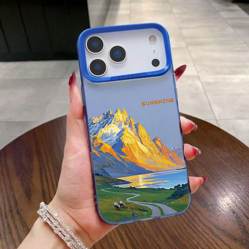 油画山峰适用苹果17pro手机壳iPhone16彩银1514镭射13promax12xsm|undefined
