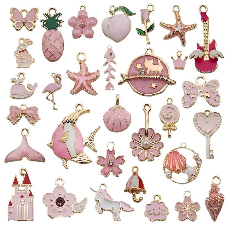 1 pink diy Korean style jewelry alloy accessories drop oil earrings pendant flower key starfish earrings accessories pendant