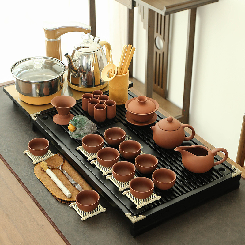 茶器セット家庭用全自動セット工夫茶杯紫砂茶道オフィス一体茶台実木茶盤|undefined