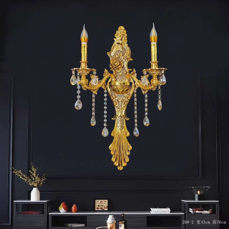 Gran lámpara de pared de cristal francés de lujo retro Villa sala de estar vestíbulo lámpara de pared del hotel lámpara de pared interior europea