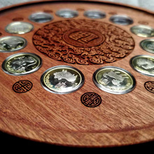 二轮12生肖纪念币收藏盒圆盘福字乌檀木圆盘可放10元 直径27毫米
