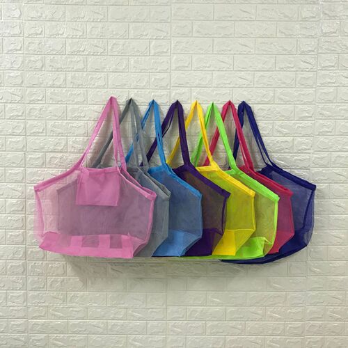 Manufacturer wholesale multi-layer children's miscellaneous toys storage bag foldable shoulder beach bag sand digging tool storage net bag