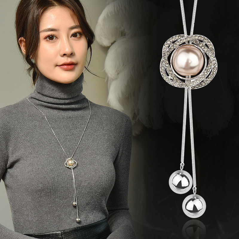 简约长款厂家直销女搭配气质毛衣链吊坠项链韩版百时尚贝珠流苏饰