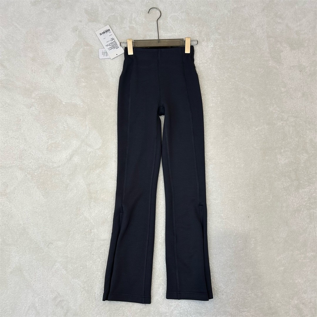 Solid Color Ribbed Zipper Slit Flared Yoga Pants for Women, Stretchy Slim-Fit High-Waisted Casual Pants, High-Waisted and Slimming