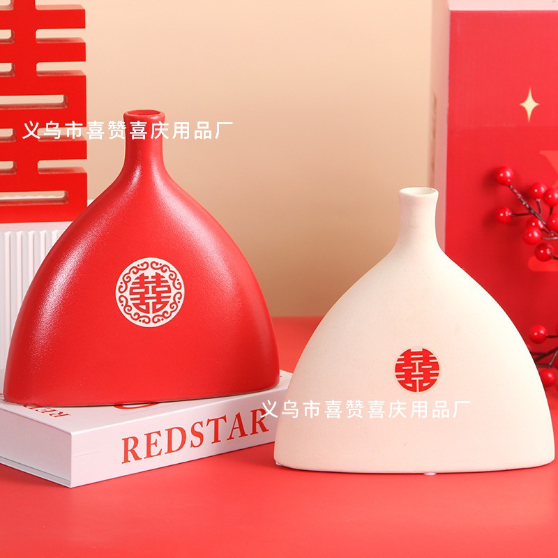 Chinese Red Red Fruit Ceramic Vase Wedding Festive Wedding Decoration Flower Vessel New House Moving Plain Embryo Vase Ornaments
