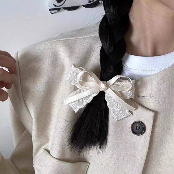 Lace Embroidered Bow Hairpin Fresh Style Mori Style Hair Accessories Side Clip Vintage Duckbill Clip All-match Hairpin New Style