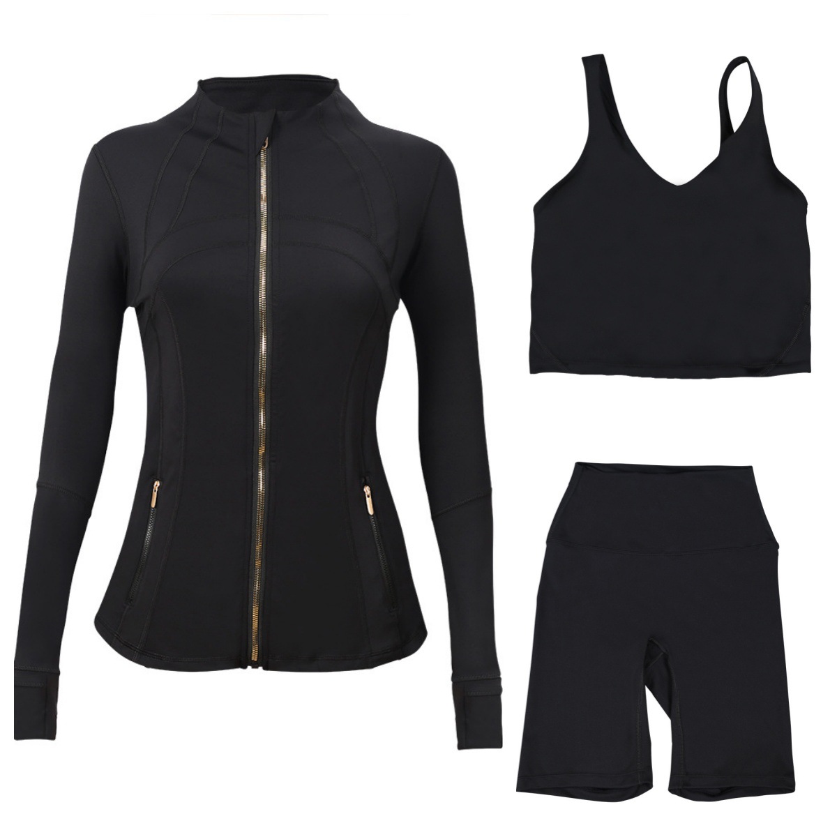 Women's 3-Piece Workout Set – Breathable Jacket, U-Back Sports Bra & 5" Shorts For Yoga, Running & Gym (S-Xxxl, 40+ Colors)​_ecoleips.com
