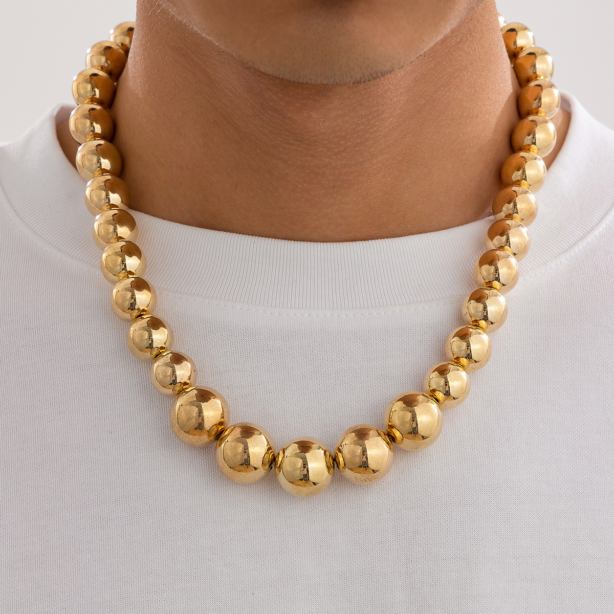 60g Weight Necklace Classification CCB Chain Material ball chain Chain Type 1 Piece Quantity Casual, Holiday, Daily Occasion CCB Material Geometric, Solid Color Pattern Men's Gender Plating Design Vintage Style, Classic Style Style Ornament Men's Exaggerated CCB Round Beads Necklace Necklace Niche Personality Hip Hop Necklace Men 无