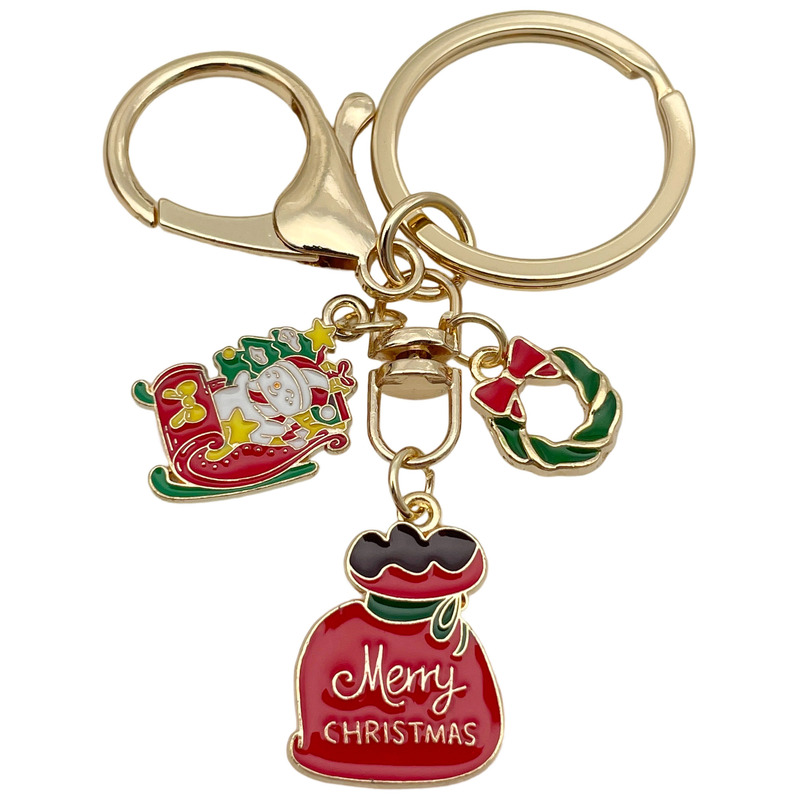 クロスボーダーサンタクロースの日クリスマスツリーデーかわいいキーホルダー合金キーチェーンバッグペンダントジュエリー小さなギフト|undefined
