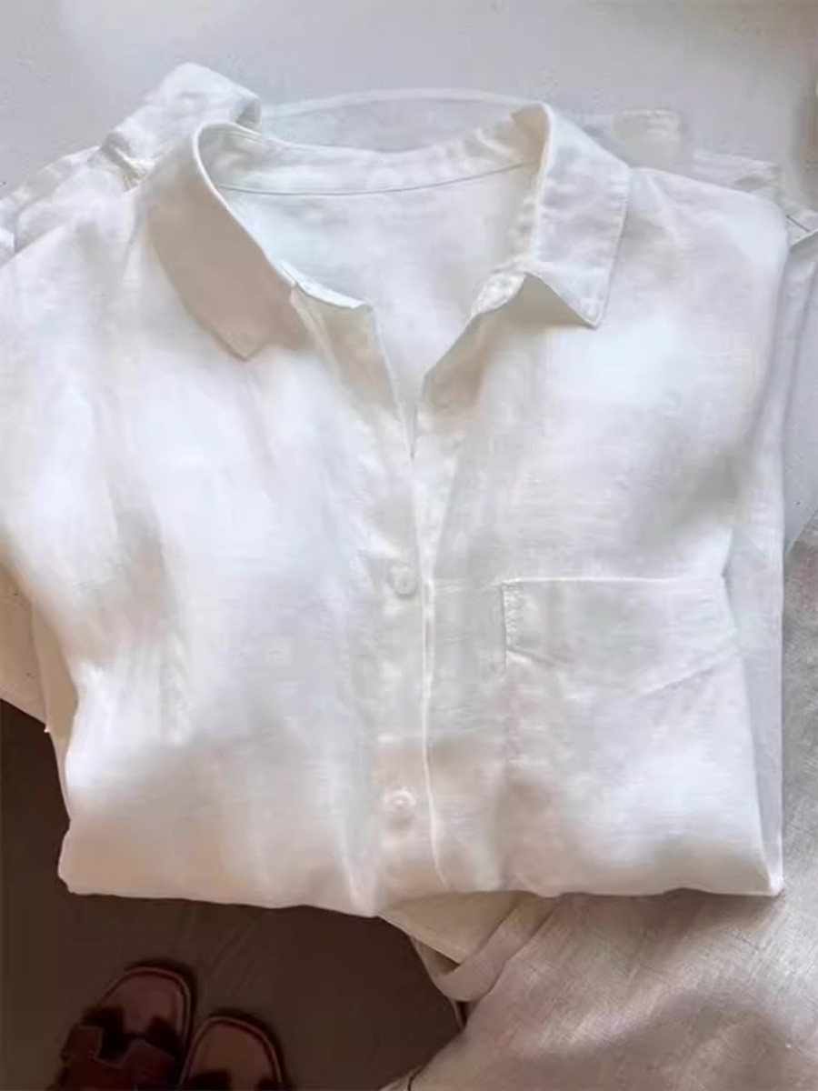 Áo sơ mi nữ linen trắng tay rộng phong cách Old Money — màu trắng
