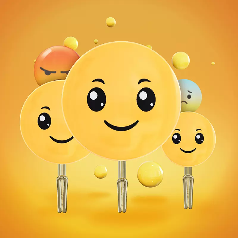 振信简约创意笑脸粘钩大量批发多功能自粘式挂钩厨房浴室免钉挂钩