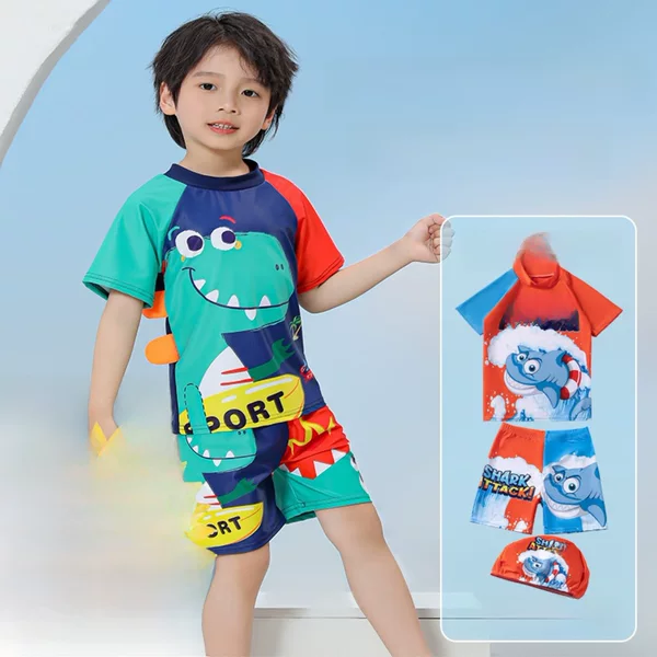 Children's Split Swimsuit, Boys' Short-Sleeved Sun Protection Swimming Suit, Baby Wetsuit, Surfing Suit, Upf Sports Style
