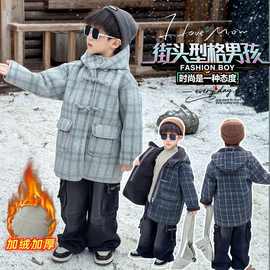 男童加绒加厚外套秋冬款2025新款儿童装毛呢上衣男孩冬季呢子大衣