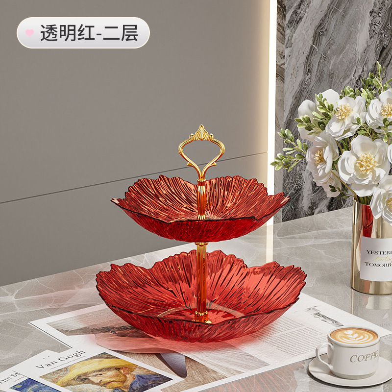多層花型キャンディプレート北欧クリエイティブハイエンドプラスチックPETフルーツプレート花型三層スナックプレートセット|undefined