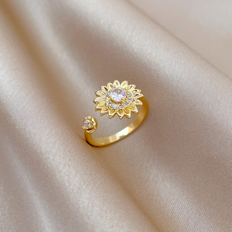 Adjustable Full Diamond Flower Ring Elegant Luxury Open Ring_voghion.com