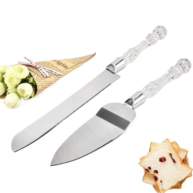 Хрустальная ручка из нержавеющей стали, 2 предмета, нож для пиццы, нож для свадебного торта, лопатка, набор для выпечки, нож для резки тостов, зубчатый хлебный нож