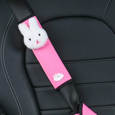 Seat belt shoulder pad: Set, Breathable and Adjustable - childrens-shoulderneck-protector-single-pack-pink-bunny