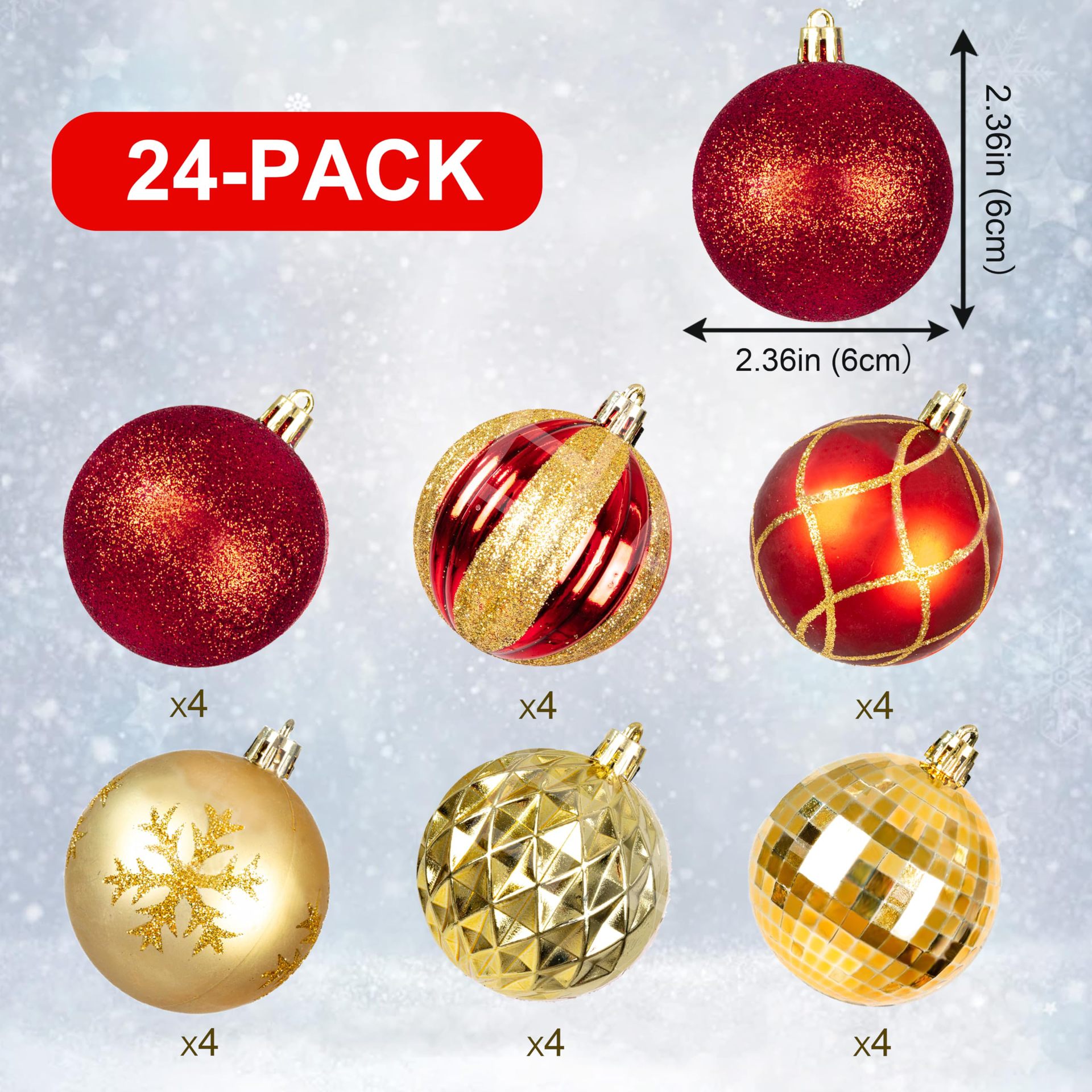 Navidad transfronteriza spot 6cm24 bolas de Navidad de plástico pintadas de oro rojo árbol de Navidad atmósfera festiva del centro comercial