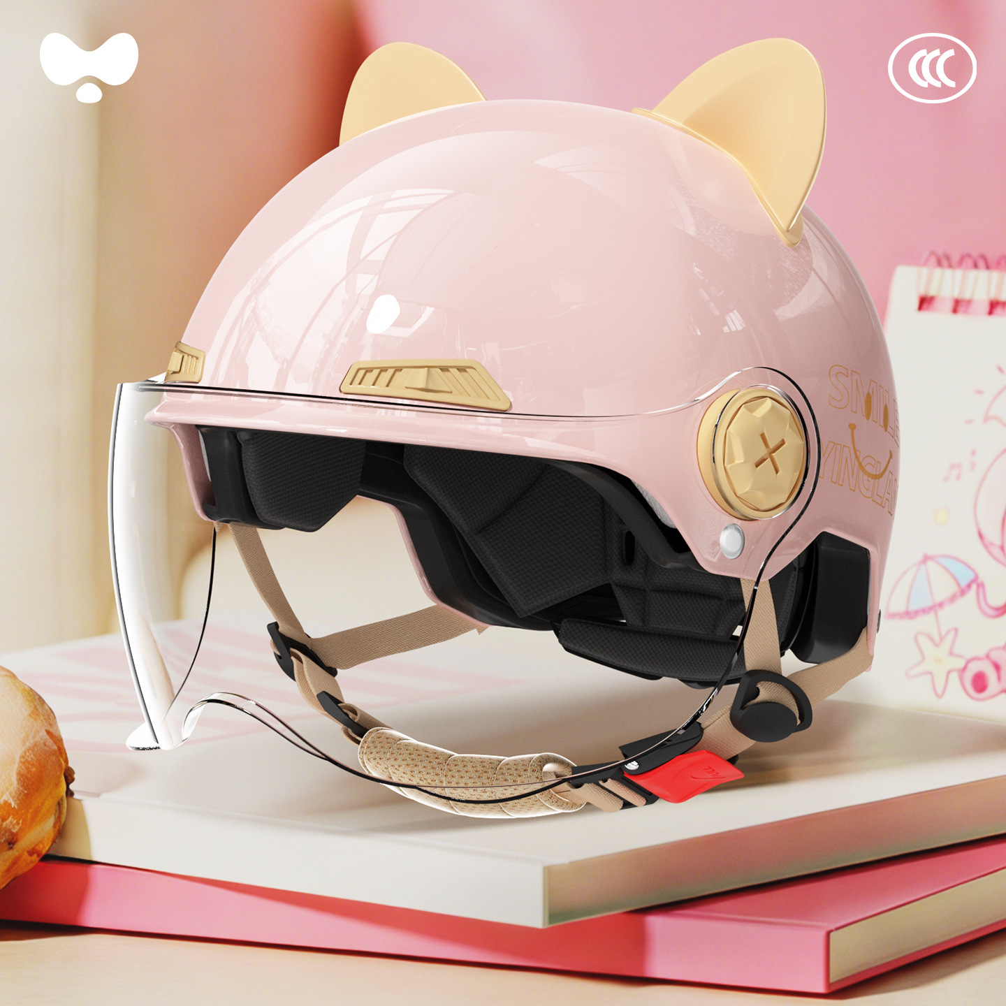 Motosiklet kaskı (dəbilqə) – Universal Vehicle Women's 3C - 3c-single-lens-pink-hd-short-lens-class-a-new-national-standard