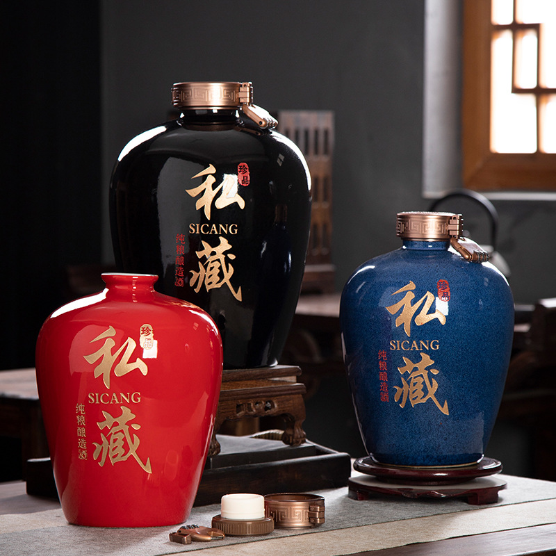 Jingdezhen household sealed ceramic wine jar 3/5/10/20/30/50 catties wine bottle brewing jar cellar wine jar