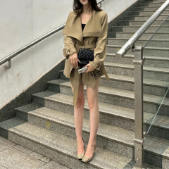 古早风衣 荷叶领短款大翻领风衣外套气质大衣