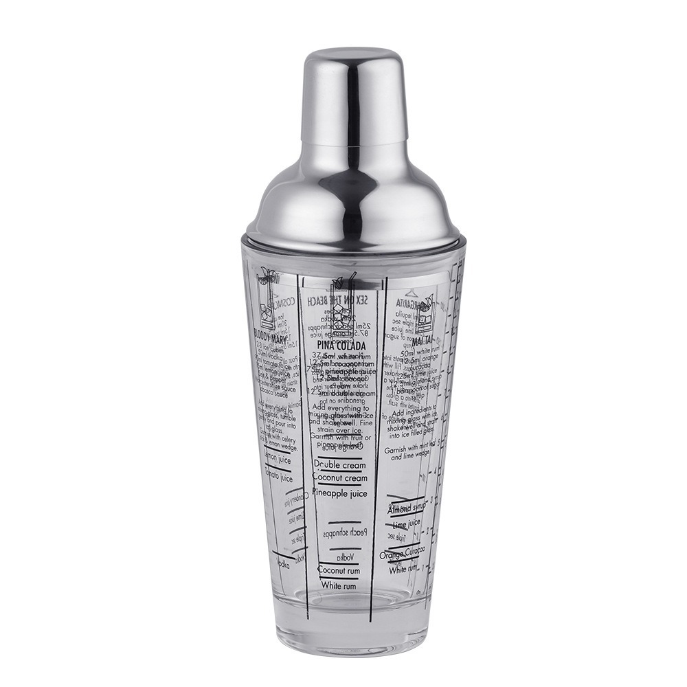 Coctelera Transfronteriza con la herramienta del té de la leche de la escala 400ml de cristal transparente de acero inoxidable de la coctelera utensilios de la tienda de té de la leche