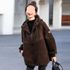 欧洲站皮毛一体羊羔毛外套女2025冬装新款宽松加厚复古颗粒绒大衣