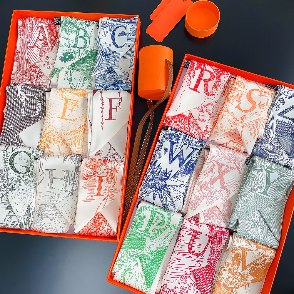 20g Weight Silk Scarf Classification Daily Occasion Silk Material Letter Pattern All Seasons Season Women'S Gender Printing Design Fashion Style Women's Fashion Letter Silk Printing Silk Scarves 3