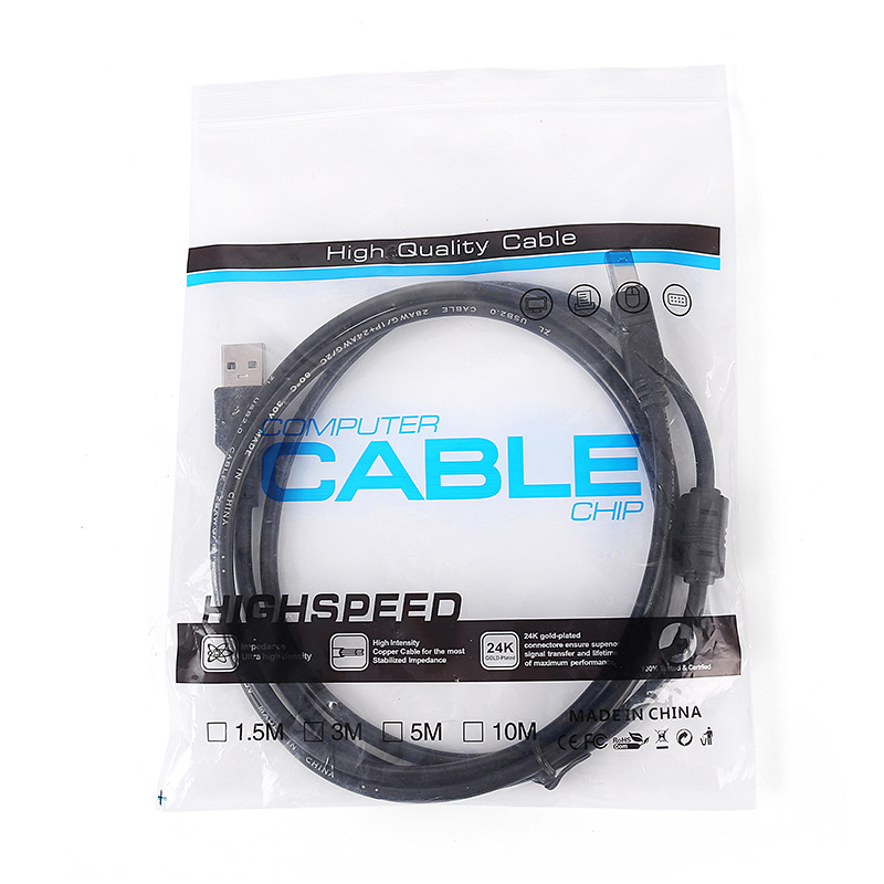 Venta directa USB Cable de impresión USB negro impresora cable de datos USB Cable de impresora USB 1,5 m embalaje independiente