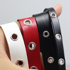 Chokerヒップホップ皮ひも円環皮首輪ネックレスDIY補助材料軟皮PU気孔鶏眼金属環皮条