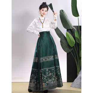 Ming-Style Mother-Of-Pearl New Chinese Light Luxury Silver-Woven Mamian Skirt Daily High-End Hanfu Women's Spring and Autumn 2025 New Set