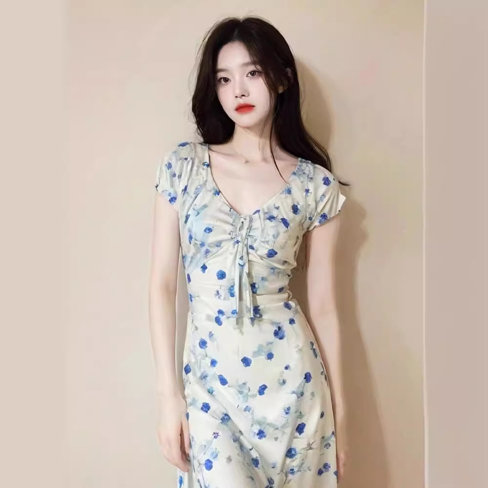 Đầm maxi nữ thắt eo họa tiết hoa nhí kiểu Pháp — Váy liền hoa nhí