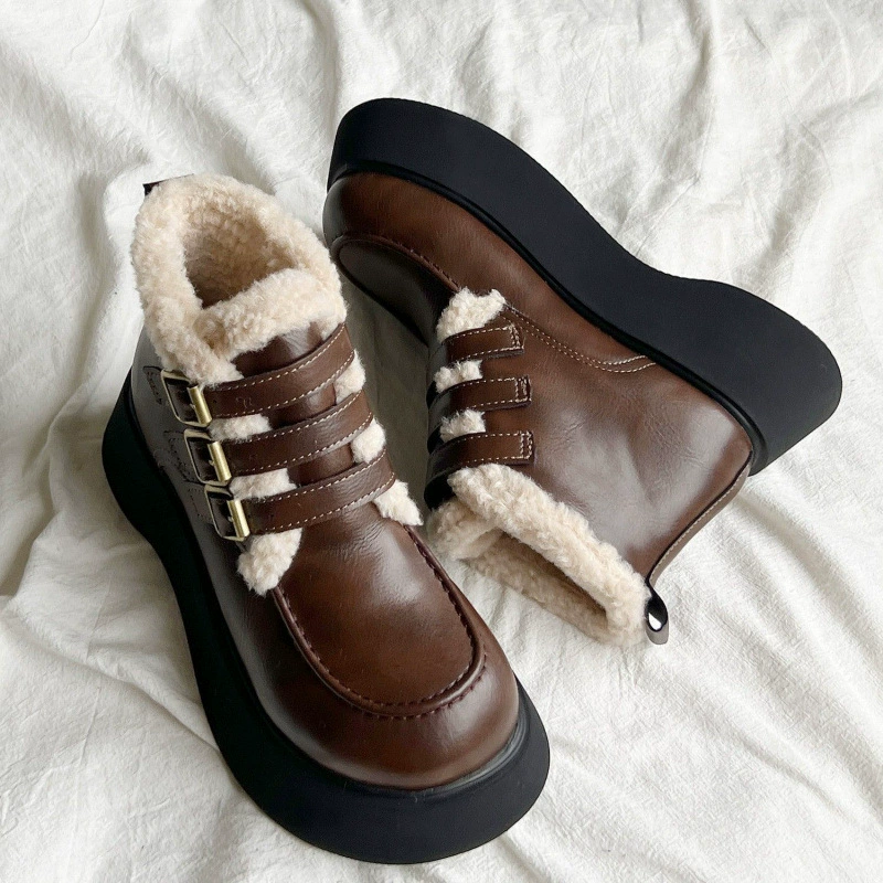 Ботинки martens на платформе, зимние тёплые ботинки‑анкл, корейский стиль, размеры 35–40