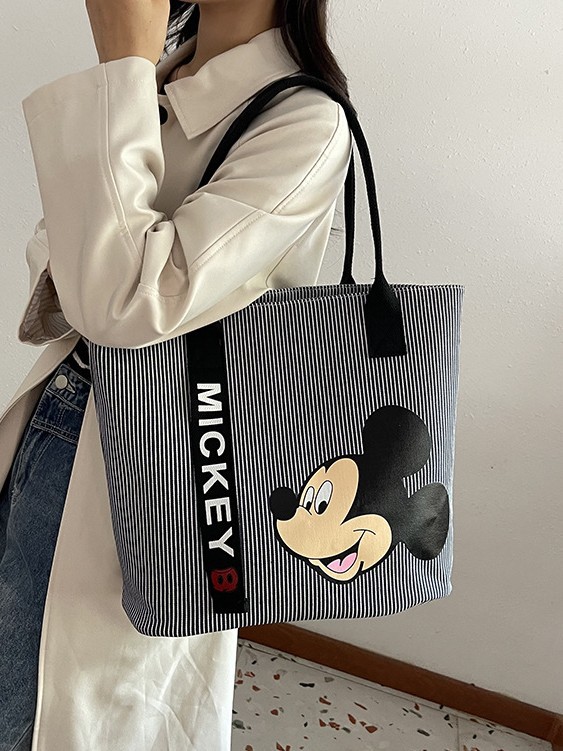 Cartoon lindo gran capacidad bolso de mano para mujeres nueva moda tela rayas simple bolso de hombro de viaje