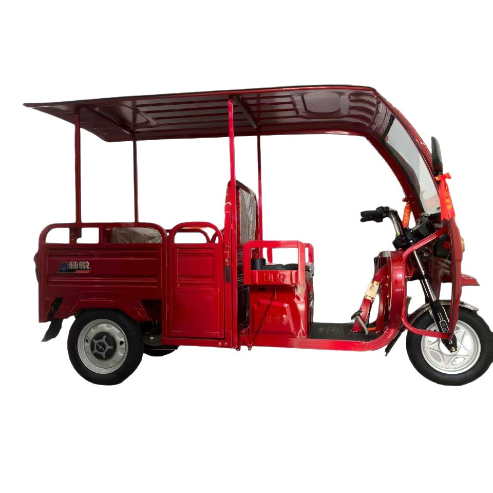 Comercio exterior exclusivo para el triciclo eléctrico rojo Lexing con tolva para protegerse contra el viento y la lluvia tranvía de tracción de mercancías especial tipo cerrado