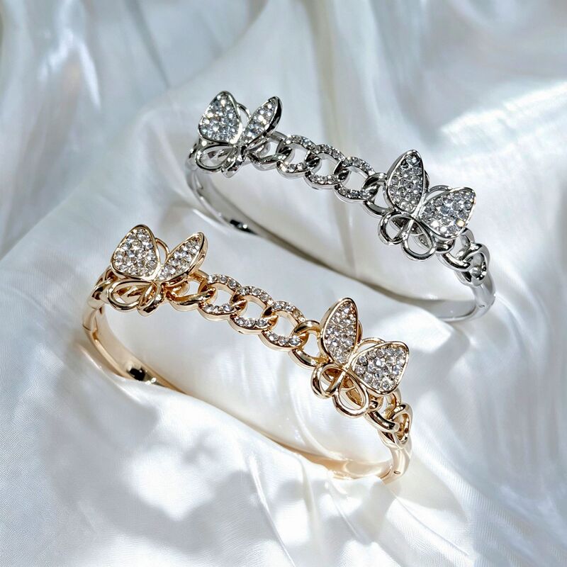Niche high-end butterfly diamond-encrusted bracelet with chain design, full-diamond clasp bracelet, women's fashion accessory, cross-border supply Niche high-end butterfly diamond-encrusted bracelet with chain design, full-diamond clasp bracelet, women's fashion accessory, cross-border supply