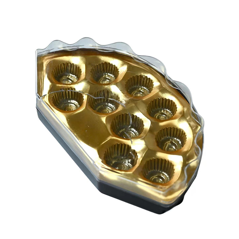 Caja de plástico en forma de ventilador de 10 cápsulas, bola de chocolate, dulces, dulces, galletas de boda, caja de embalaje de plástico PS