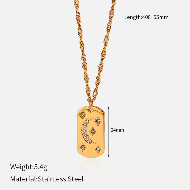 9g Weight Lobster Trigger Clasp Closure Clasp Closure Type 304 Stainless Steel Pendant Material Pendant Necklace Classification 304 Stainless Steel Chain Material Singapore chain, cable chain Chain Type 1 Piece Quantity Casual, Daily Occasion 304 Stainless Steel Material Star, Moon Pattern All Seasons Season Women's Gender Plating Design Elegant, Vintage Style Style Wholesale Jewelry Elegant Vintage Style Star Moon 304 Stainless Steel Plating Singapore Chain Cable Chain Pendant Necklace 2