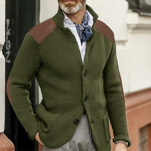 2025 autumn and winter new sweater cardigan slim lapel long sleeve knitted coat cross-border European and American plus size men's sweater